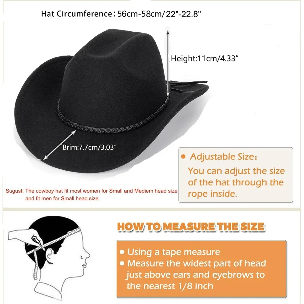 Western Cowboy Hat for Men Women Classic Roll Up Fedora Hat (Size:S-M)